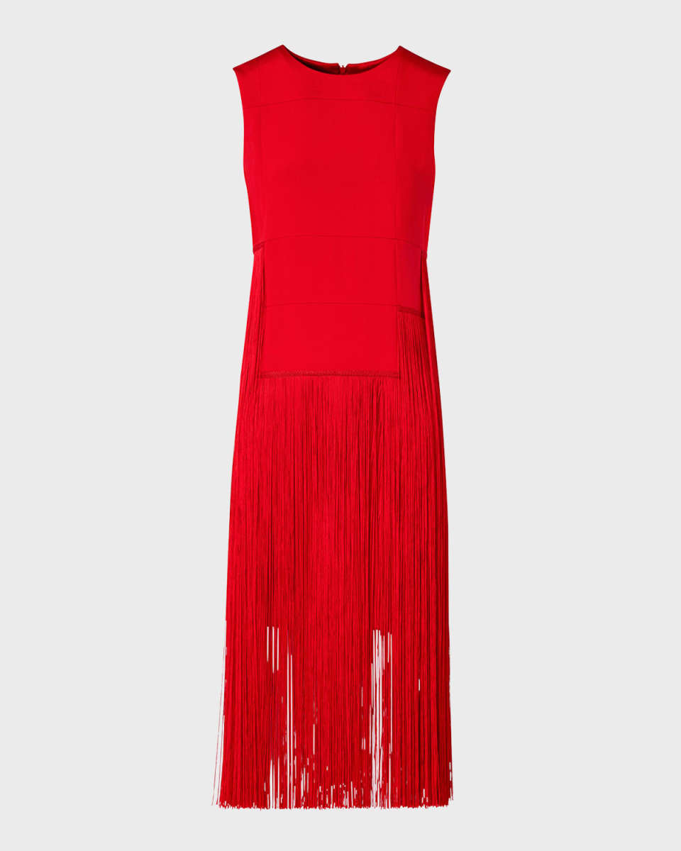 Silk Crepe Fringe Midi Dress