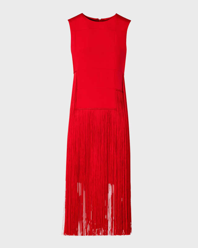 Silk Crepe Fringe Midi Dress