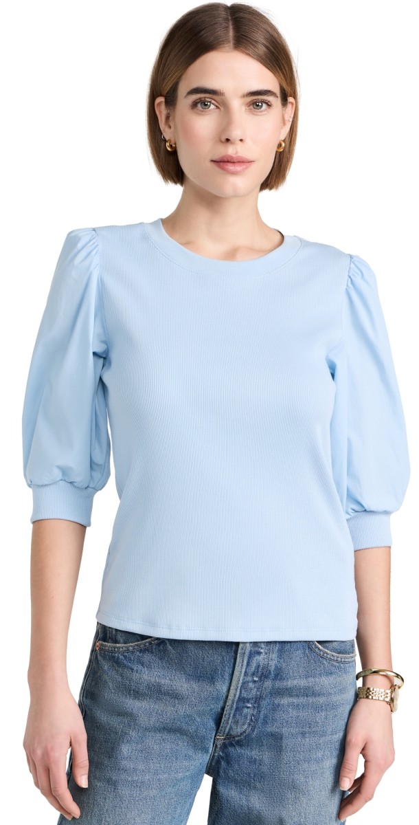 Veronica Beard Jean Crew Neck Coralee Top Lake Blue