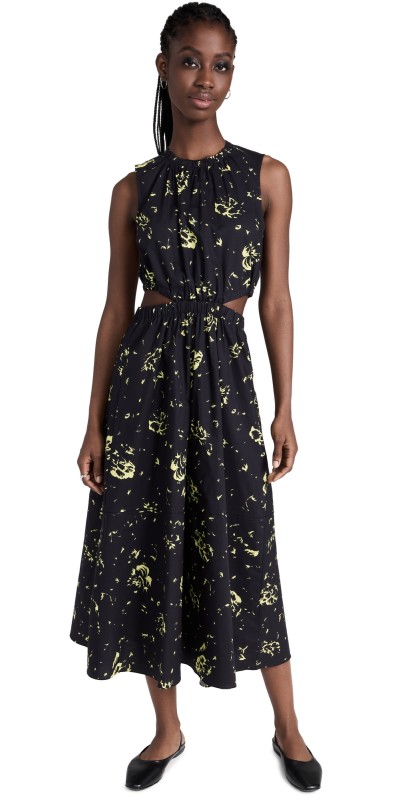 Proenza Schouler White Label Poplin Cutout Midi Dress Black/Lime