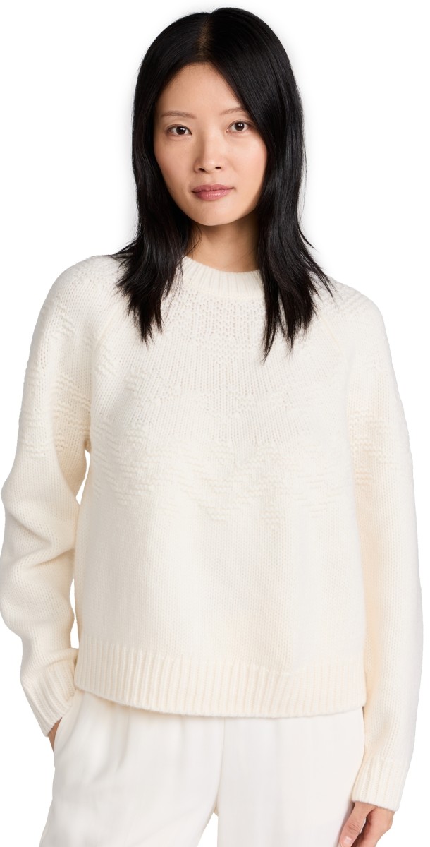 Vince Textured Raglan Fair Isle Pullover Off White
