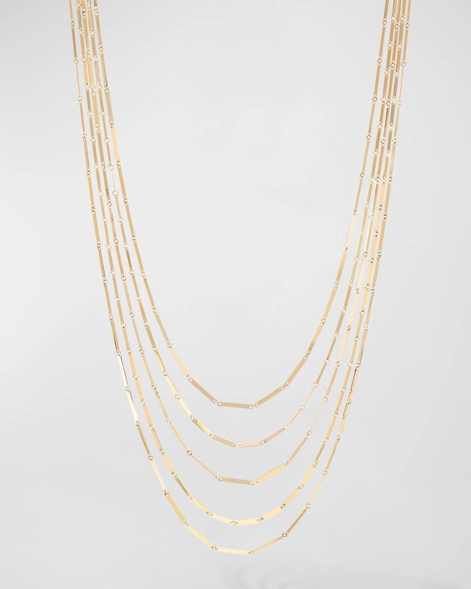 14K Yellow Gold Laser Mini Rectangle 5-Strand Necklace, 15"
