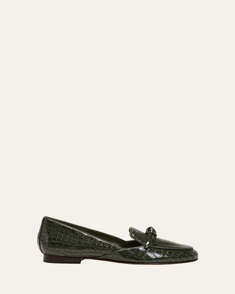 Clarita Croco Bow Slip-On Loafers