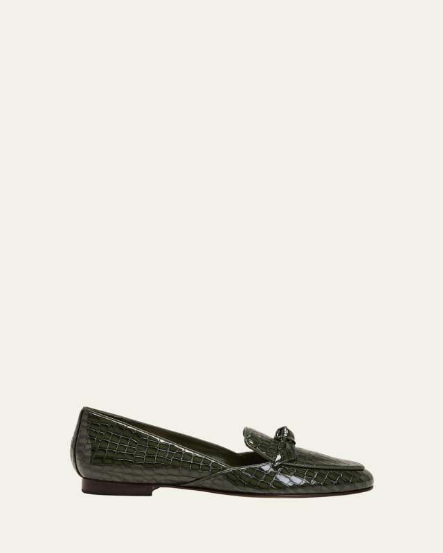 Clarita Croco Bow Slip-On Loafers