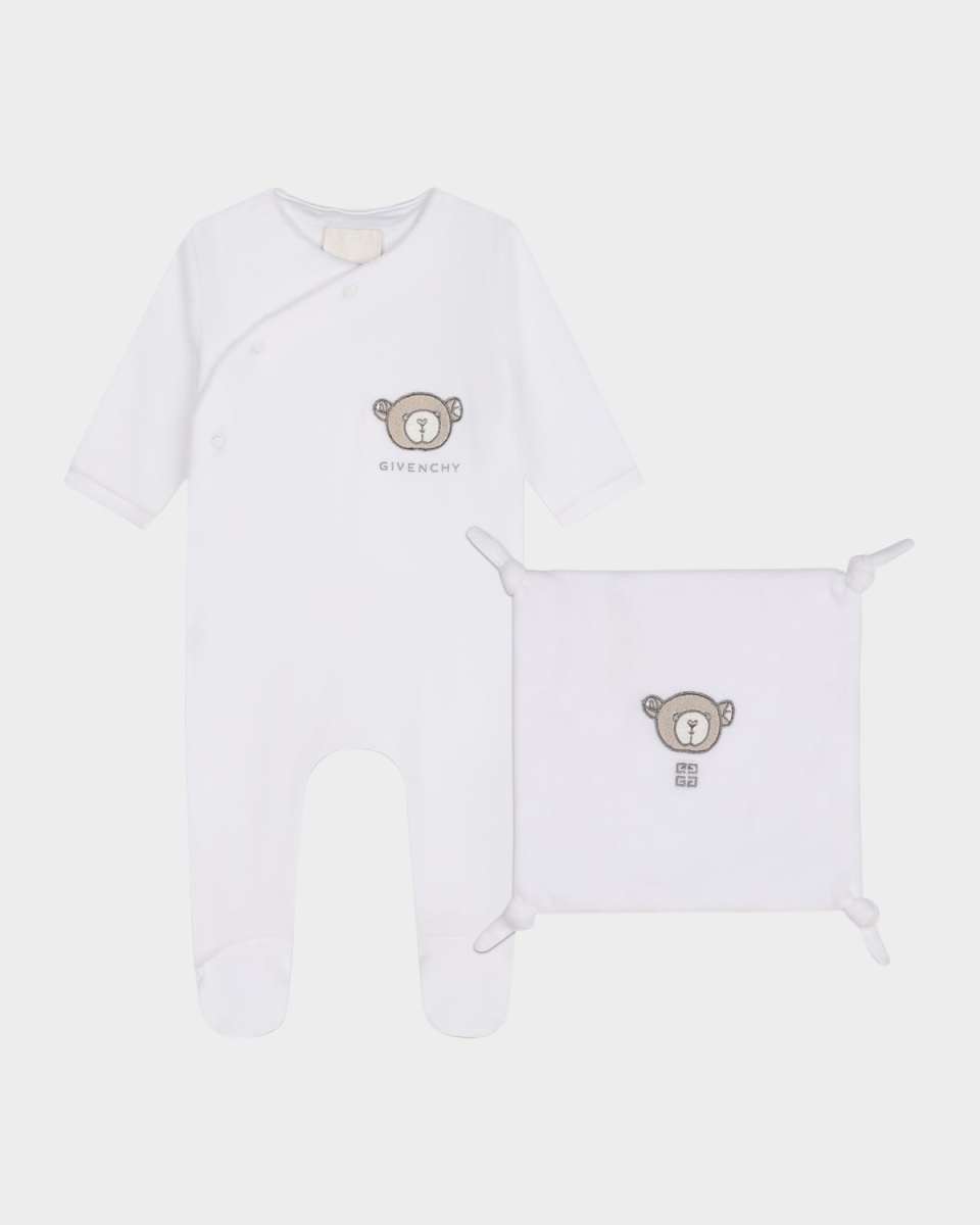 Kid's Embroidered Logo-Print Two-Piece Footie Set, Size Newborn-