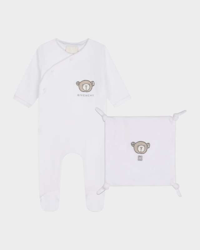 Kid's Embroidered Logo-Print Two-Piece Footie Set, Size Newborn-
