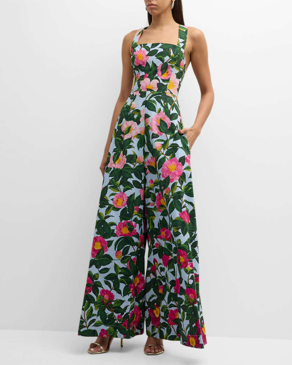 Camellia Poplin Sleeveless Wide-Leg Romper