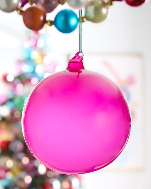 Bubblegum Glass Ball Ornament, Fuschia