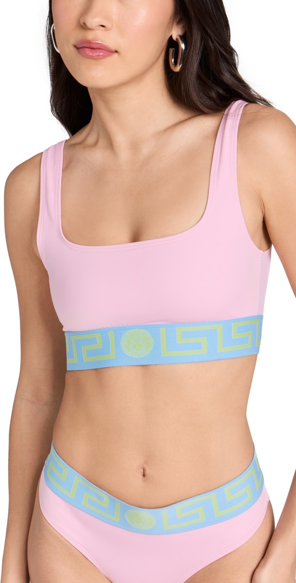 Versace Vita Recycled Lycra Swim Bikini Top Pastel Blue/Pink/Pale Yellow
