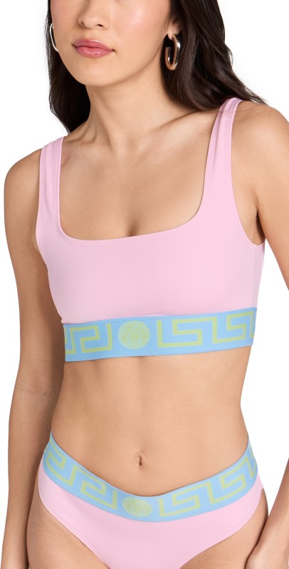 Versace Vita Recycled Lycra Swim Bikini Top Pastel Blue/Pink/Pale Yellow