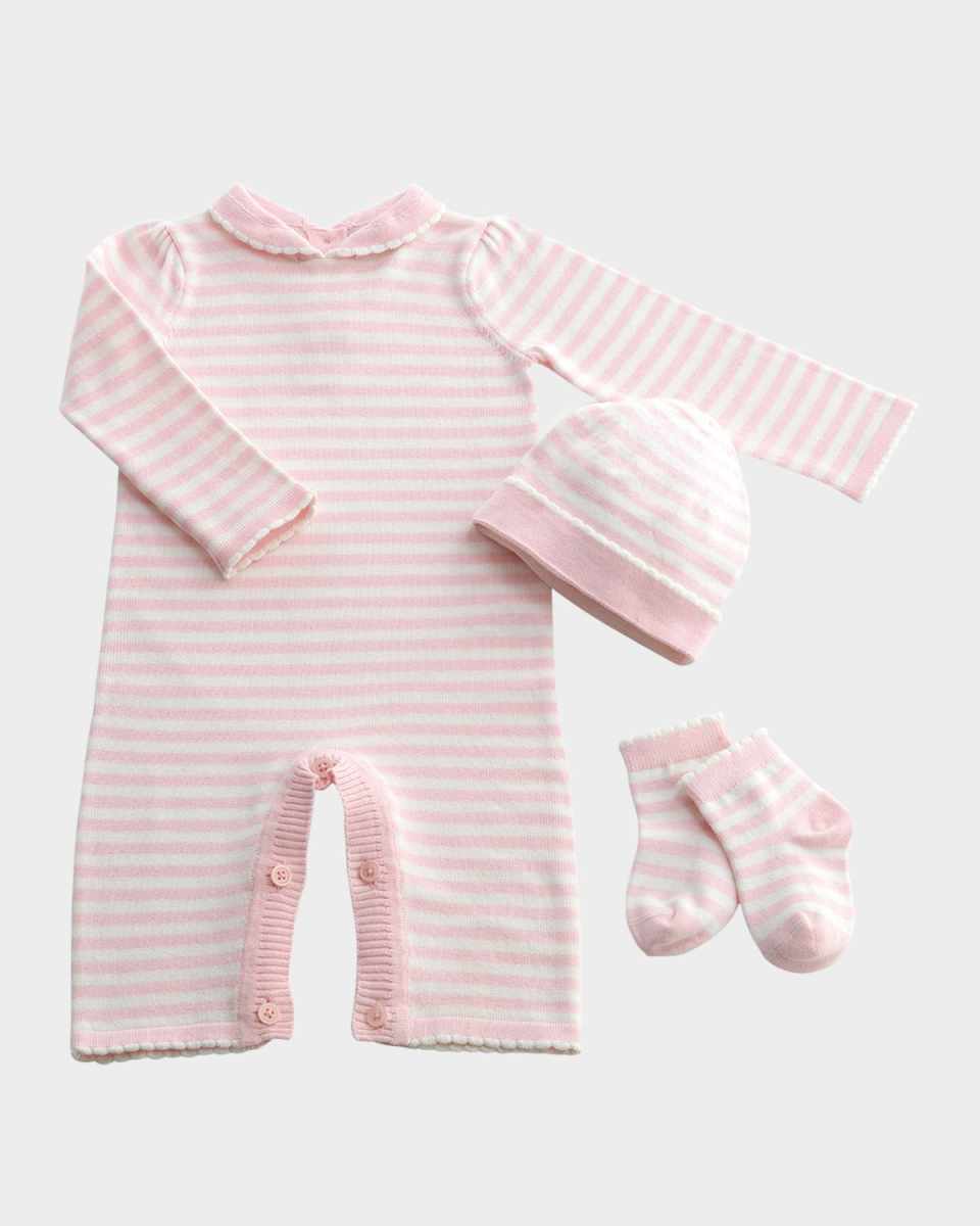 Girl's Knit Striped 3-Piece Playsuit Gift Set, Size 3M-18