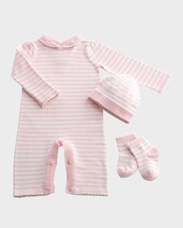 Girl's Knit Striped 3-Piece Playsuit Gift Set, Size 3M-18