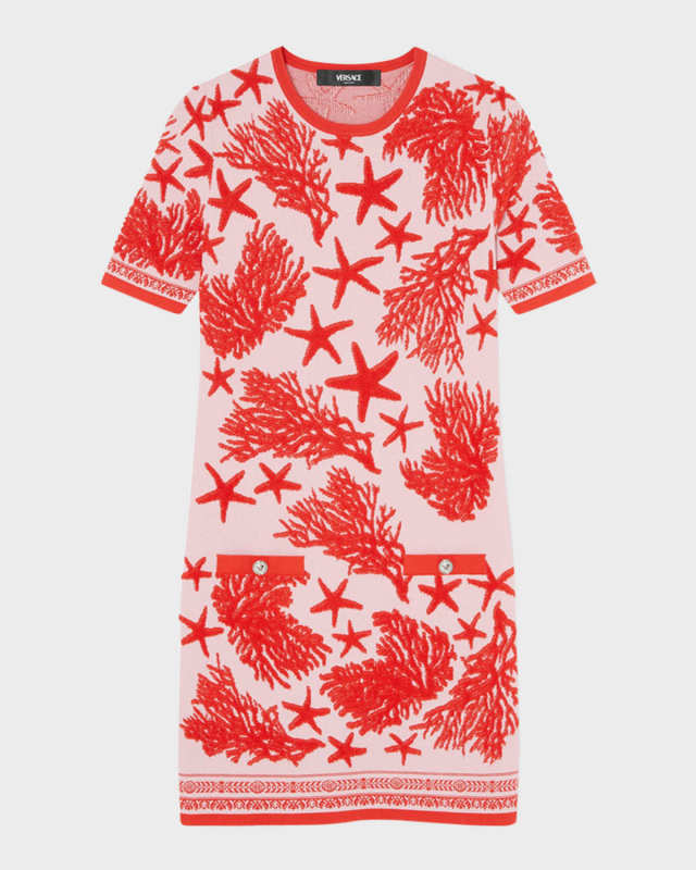 Tresor De La Mer Towel Stitch Jacquard Short-Sleeve Mini Dress