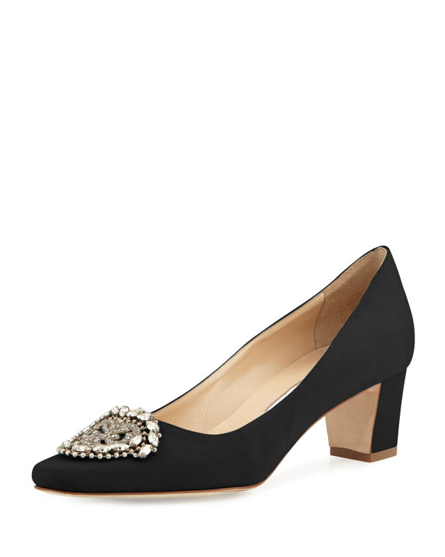 Okkato Low-Heel Crepe Pumps, Black