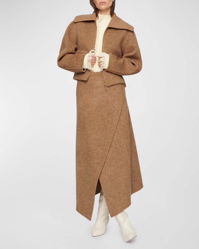 Marion Long Asymmetric Wool Skirt