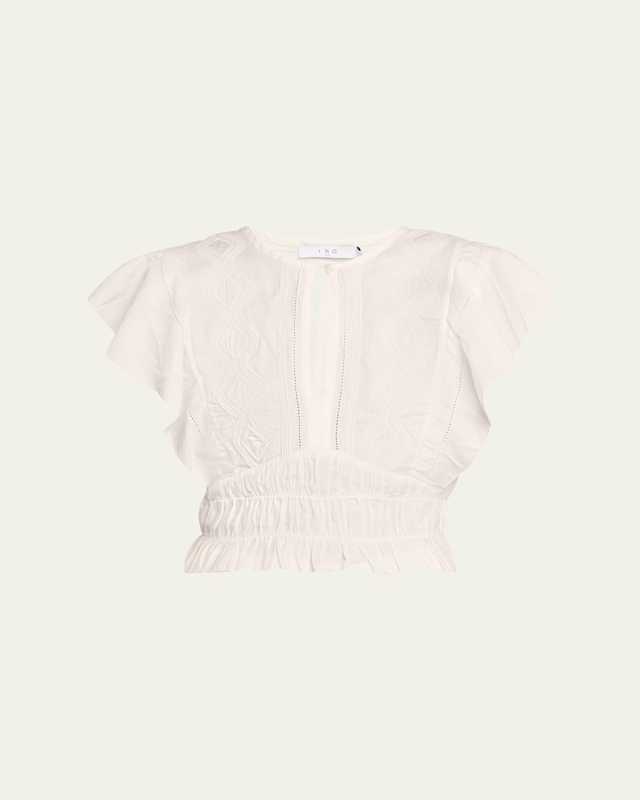 Odula Embroidered Flutter-Sleeve Blouse