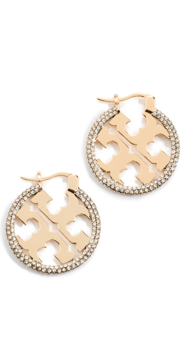 Tory Burch Miller Pave Hoop Earrings Tory Gold/Crystal