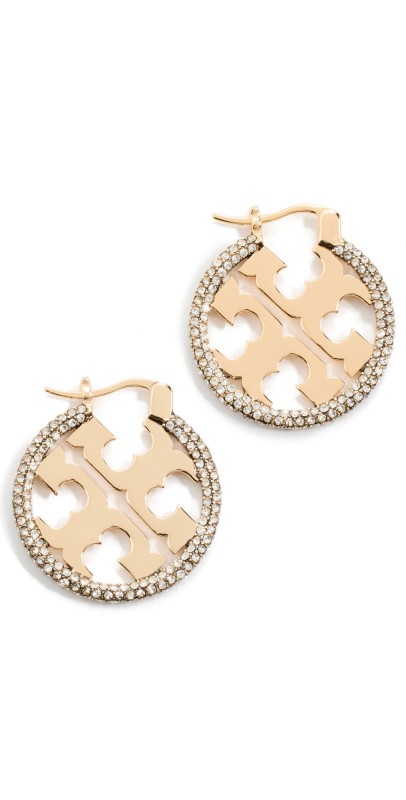 Tory Burch Miller Pave Hoop Earrings Tory Gold/Crystal