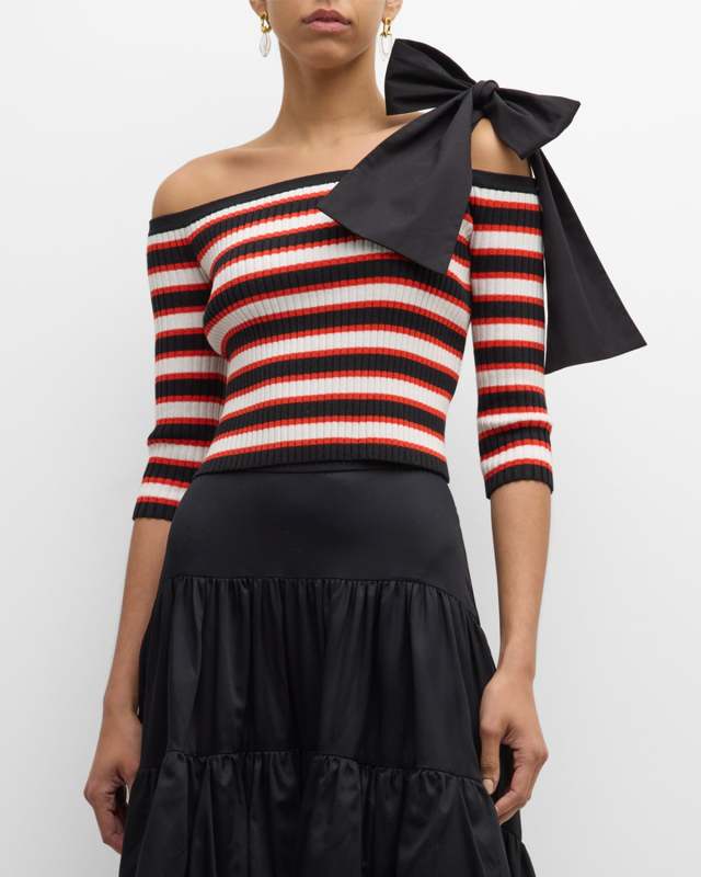 Carlo Off-Shoulder Striped Bow Top