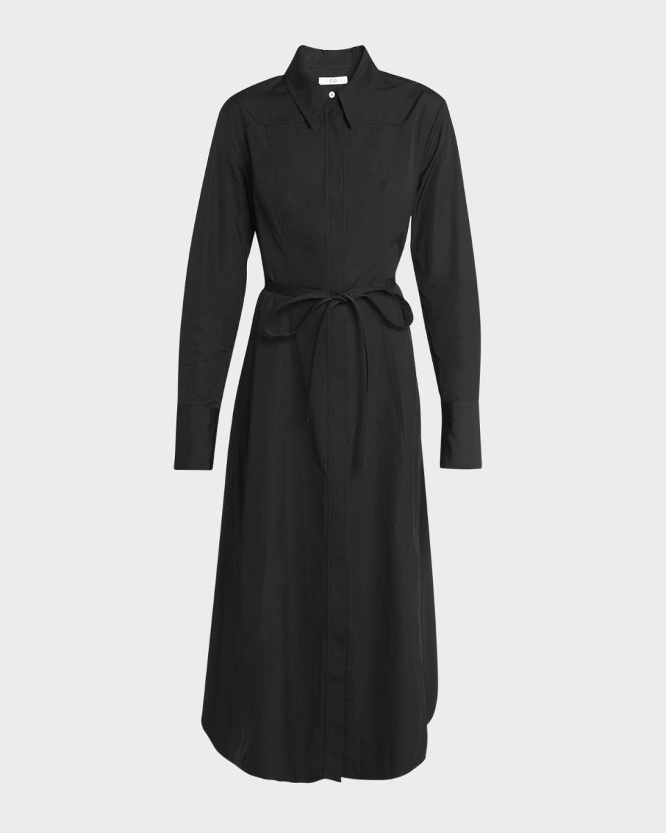 Long-Sleeve Belted Maxi Shirtdress