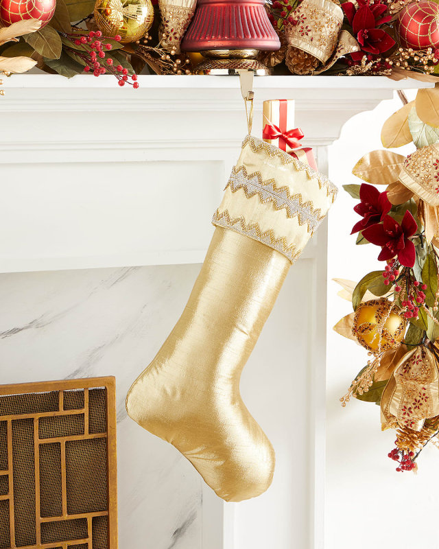 25" Chevron Jewel Metallic Dupion Stocking