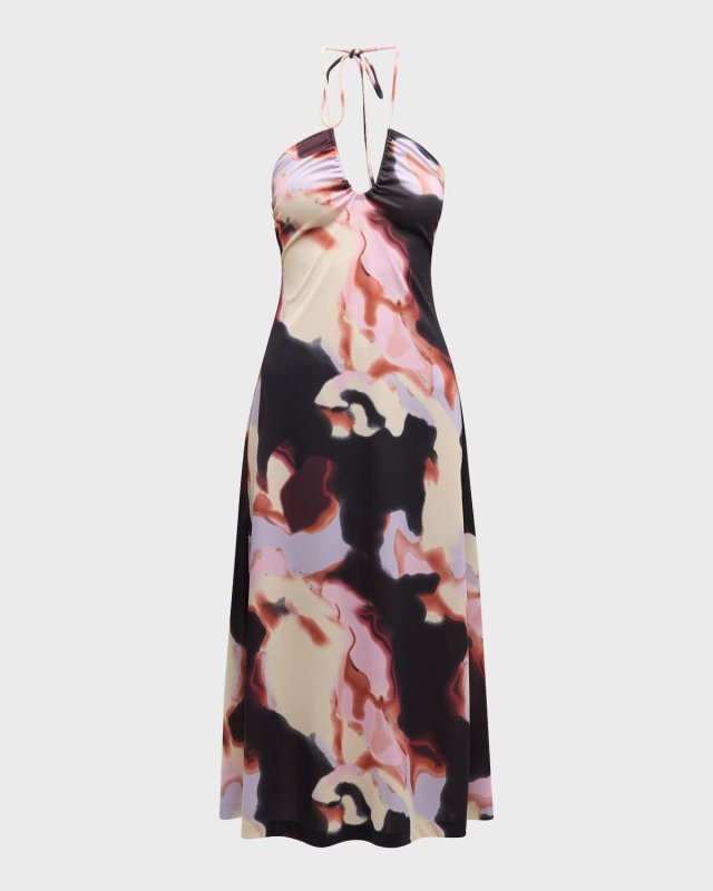 Kasia Floral Open-Back Halter Midi Dress