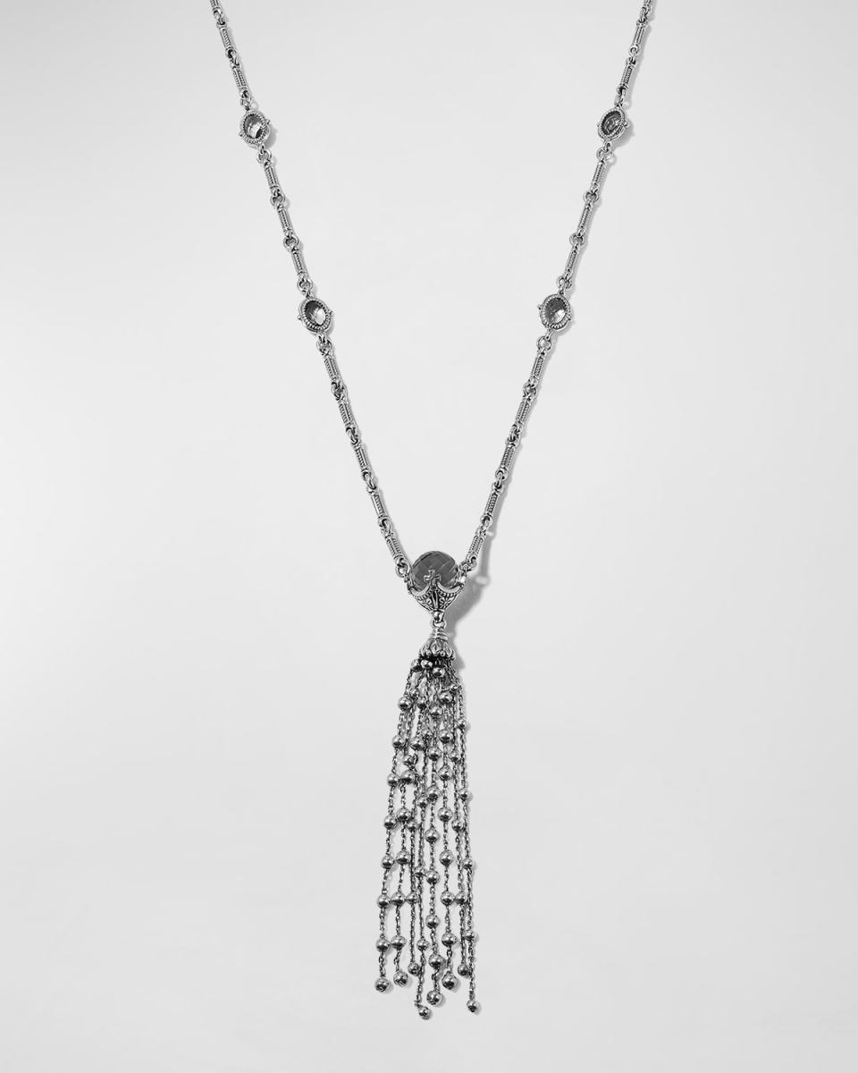 Silver and Gold Green Amethyst and Tassel Necklace