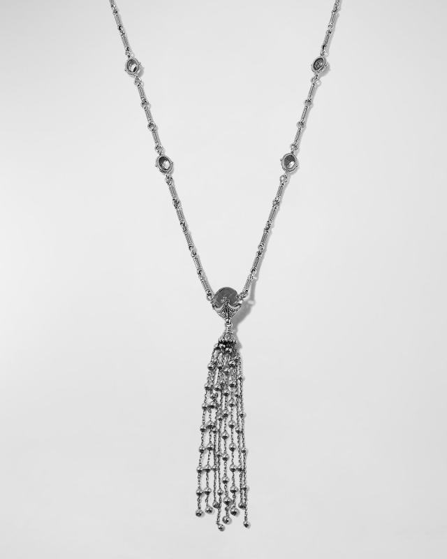 Silver and Gold Green Amethyst and Tassel Necklace