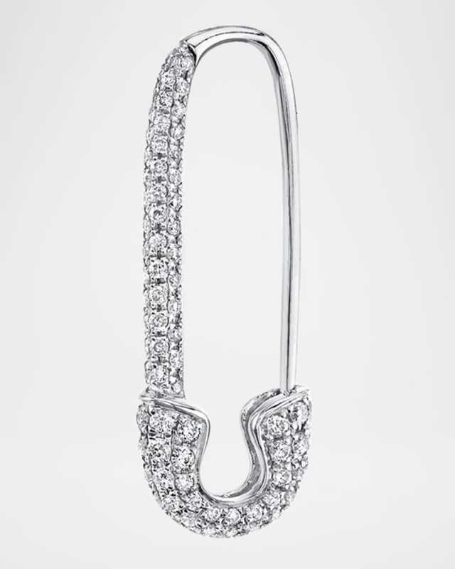 18K White Gold Diamond Safety Pin Earring, Single (Right)