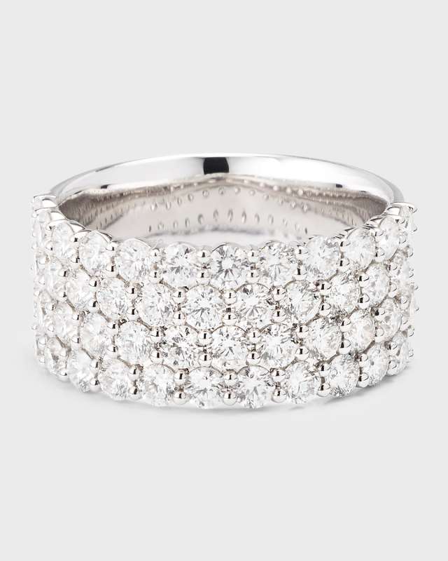 18K White Gold Paramount Diamond 4 Row Band, Size 8, 2.85tcw