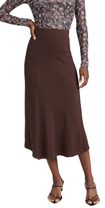 rag & bone Echo Rib Skirt Dark Brown