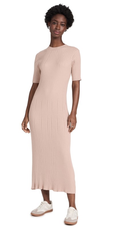 Varley Maeve Rib Knit Midi Dress Warm Taupe