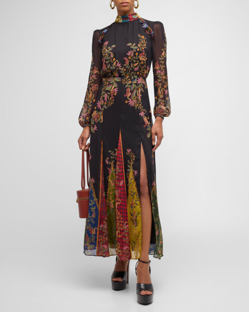 Jacqui-B Belted Floral Silk Midi Dress