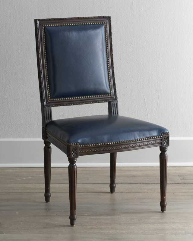 Marlin Blue Leather Side Chair