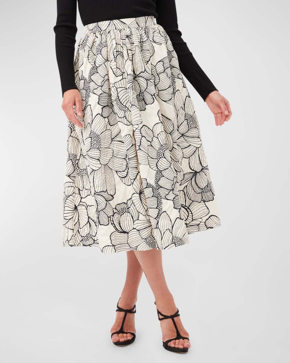 Aurelia Ruched Floral-Print Midi Skirt