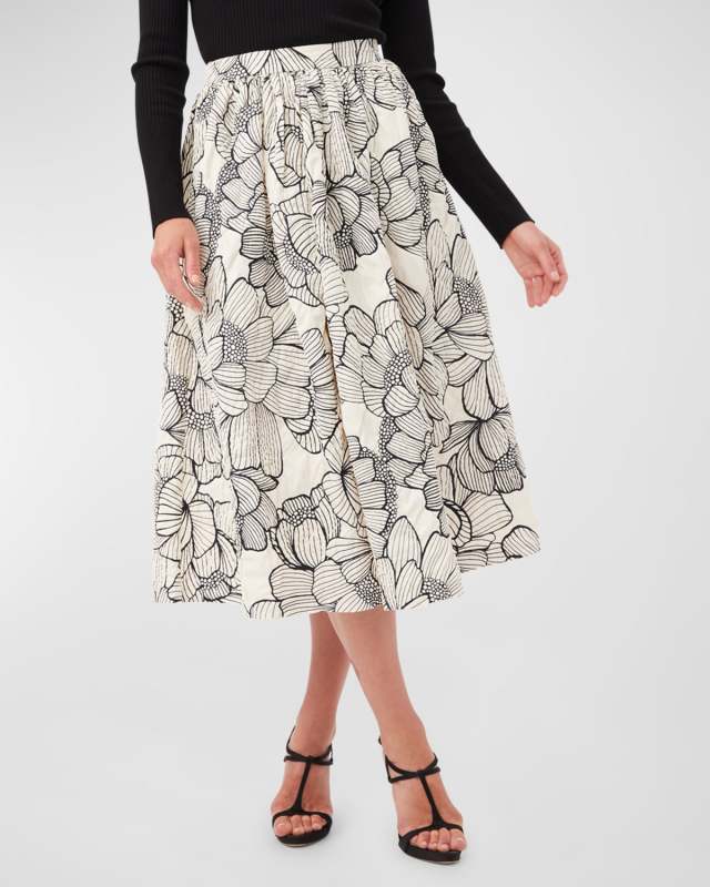 Aurelia Ruched Floral-Print Midi Skirt