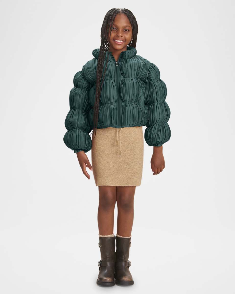 Girl's Frannie Plisse Puffer Jacket, Size 4-12