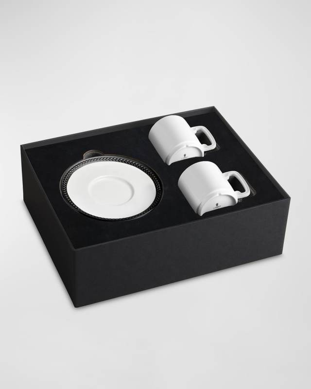 Soie Tressee Black 3-Piece Espresso Cup & Saucer Set