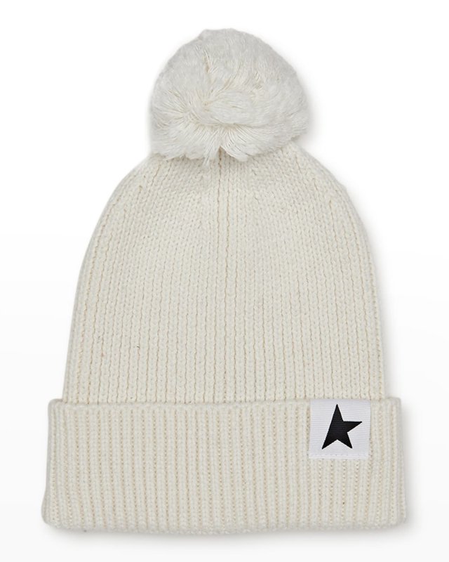Girl's Star Rib Beanie W/ Pompom