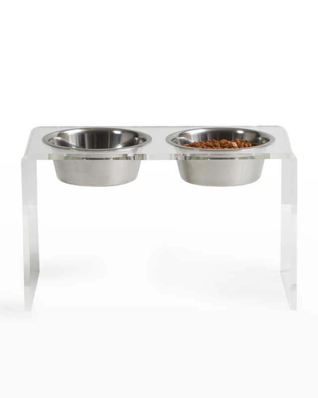 Tall Clear Double Pet Bowl Feeder with Silver Bowls