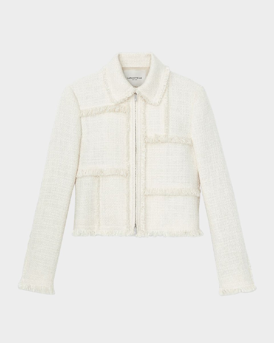 Fringe-Trim Boucle Tweed Jacket