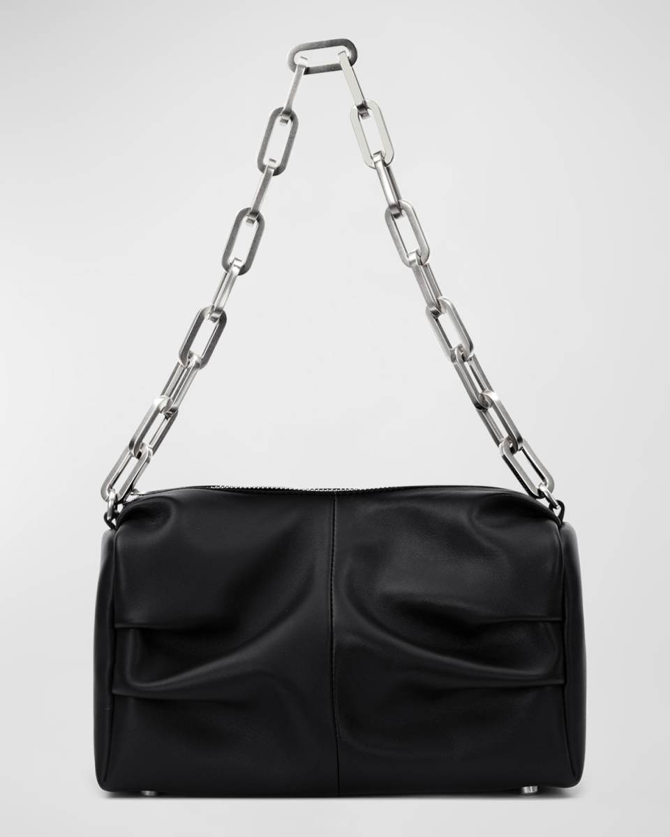 Valentia Ruched Leather Chain Shoulder Bag