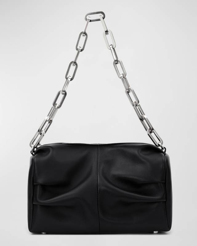Valentia Ruched Leather Chain Shoulder Bag