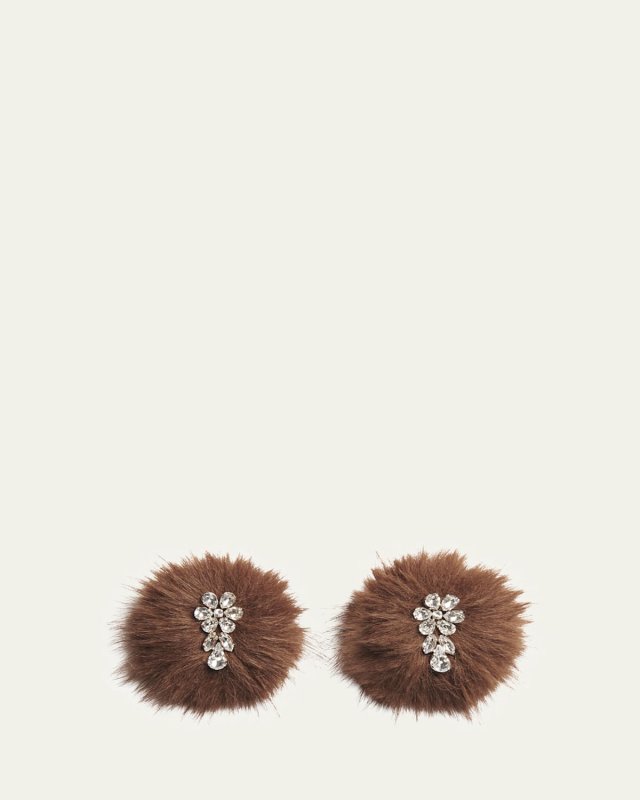 Crystal Flower PomPom Earrings