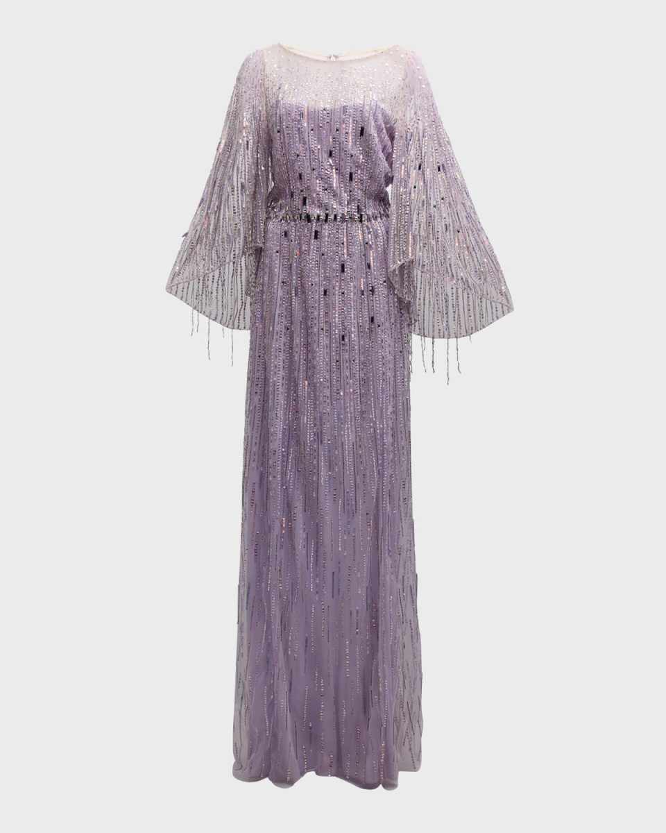 Rhapsody Sequin Embellished Gown with Illusion Neckline