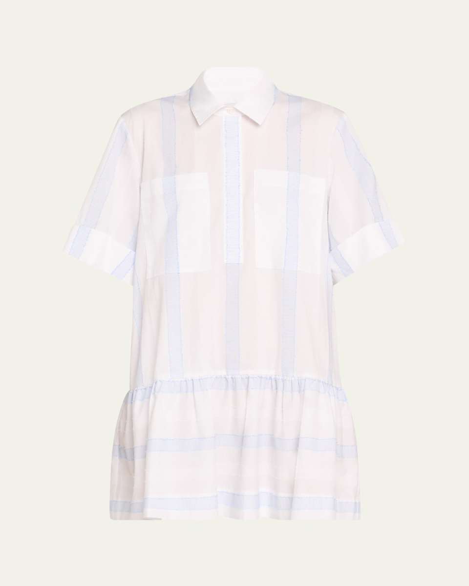 Cris Striped Short-Sleeve Mini Shirtdress