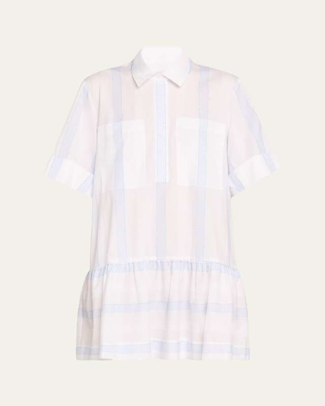 Cris Striped Short-Sleeve Mini Shirtdress