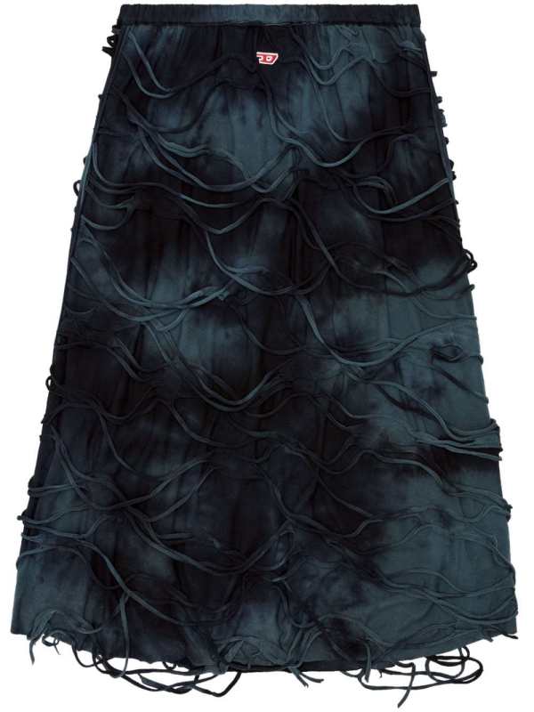 O-Jal distressed cotton midi skirt