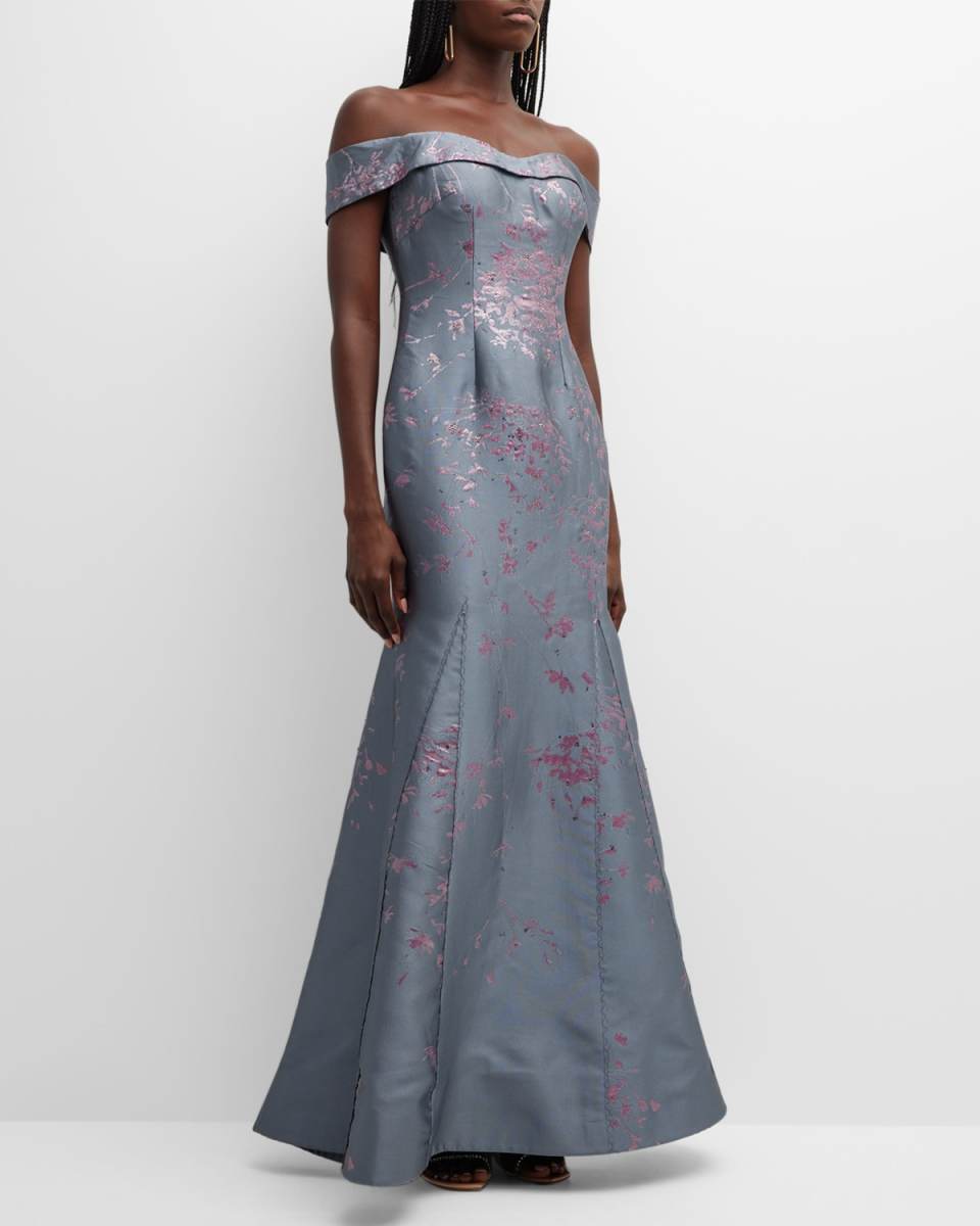 Off-Shoulder Jacquard Gown