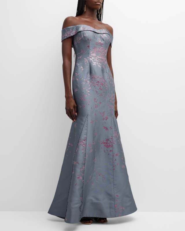 Off-Shoulder Jacquard Gown
